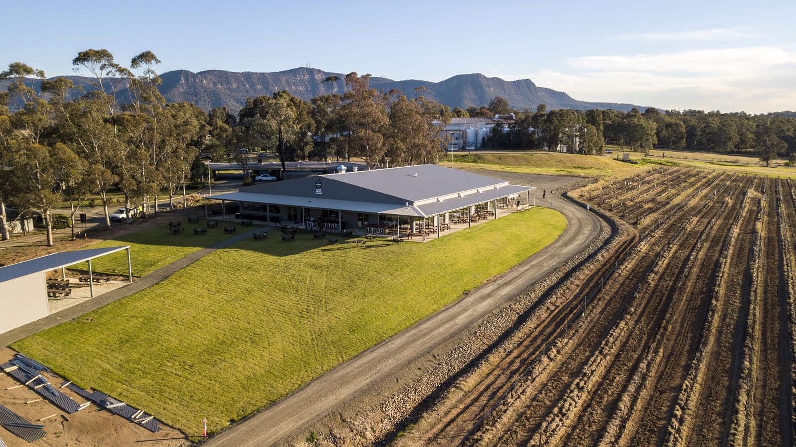 Aerial view of the tap room at 4 Pines At The Farm, Pokolbin, Hunter Valley