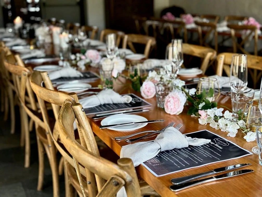 The dining room set for service