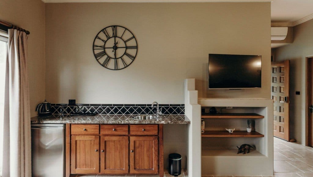 The timber kitchen in the Studio Room