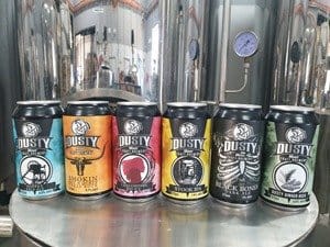 Craft brewery beer cans on display at Dusty Miner Craft Brewery, Maitland, Hunter Valley
