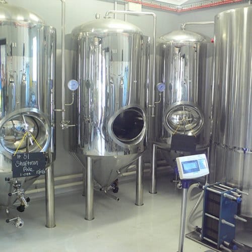 Brewing tanks at Dusty Miner Craft Brewery