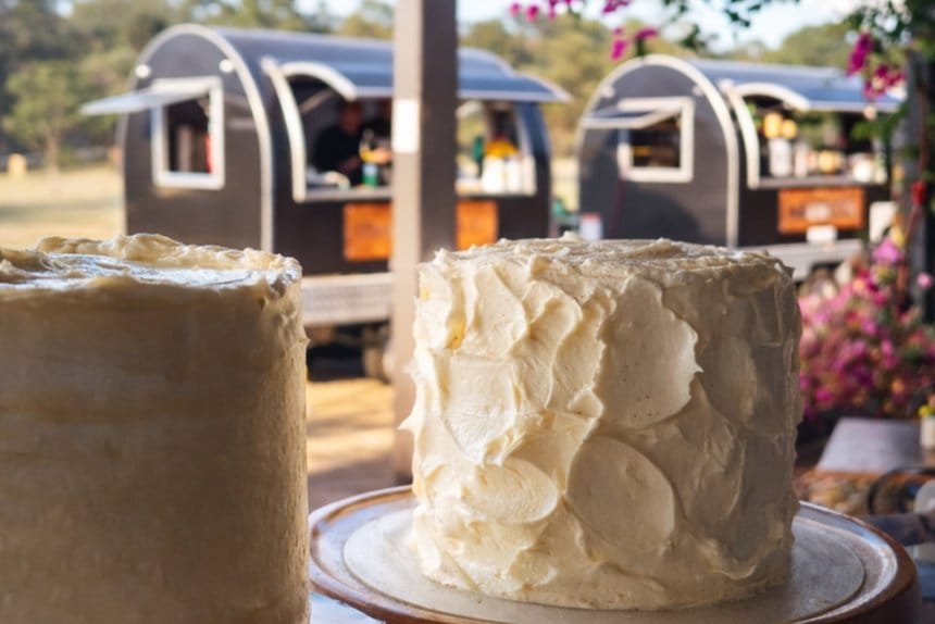 Cinnamon Cloud Cakes with the food trucks behind at Entwine