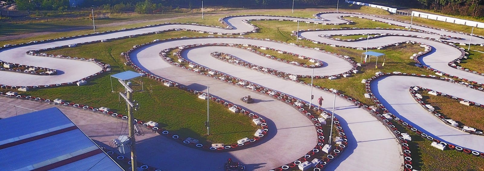 Overhead view of go-kart racing tracks with marked curves at Go Karts Go, Cessnock, Hunter Valley
