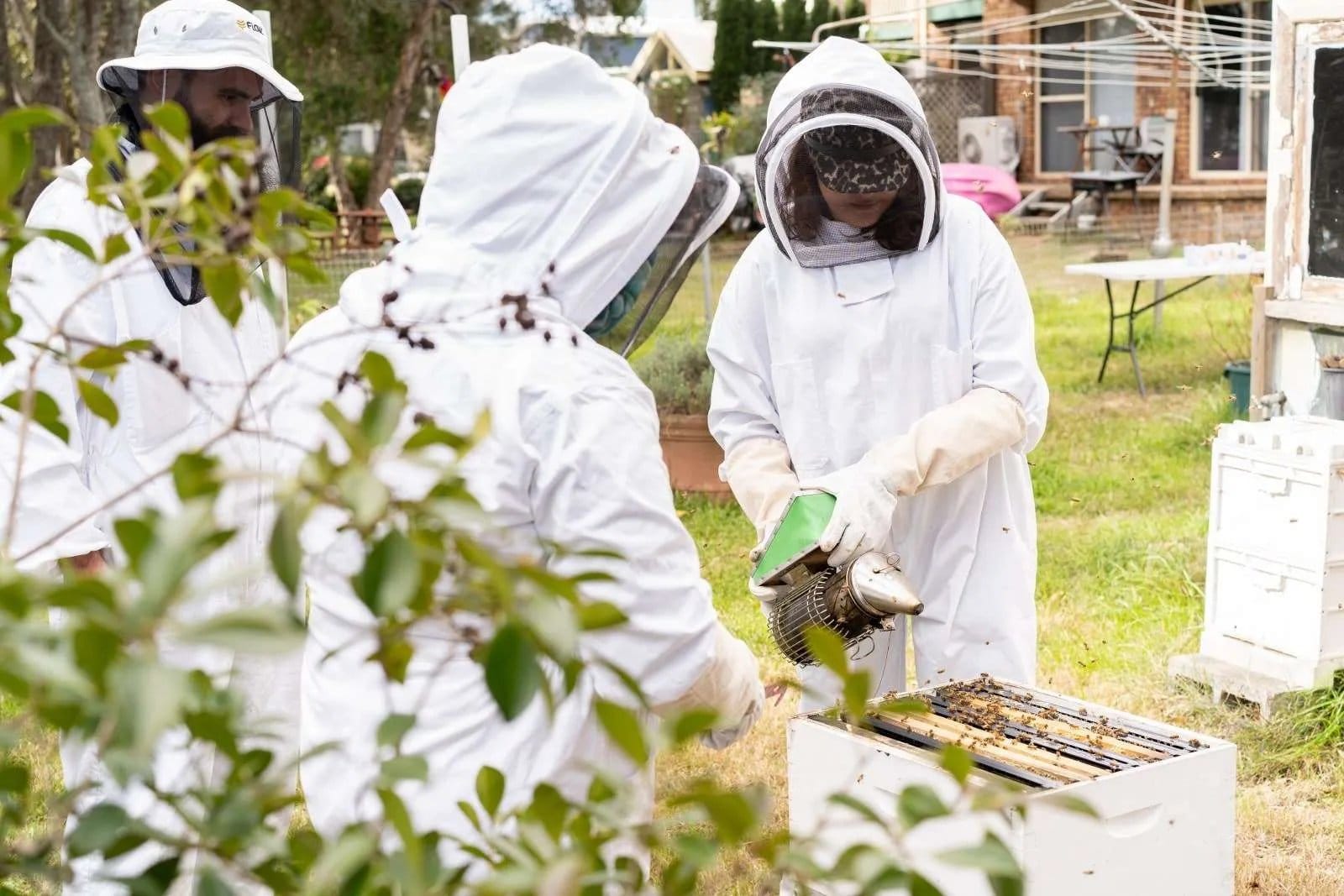 Group taking part in a beekeeping class at Honey Wines Australia Meadery, Broke