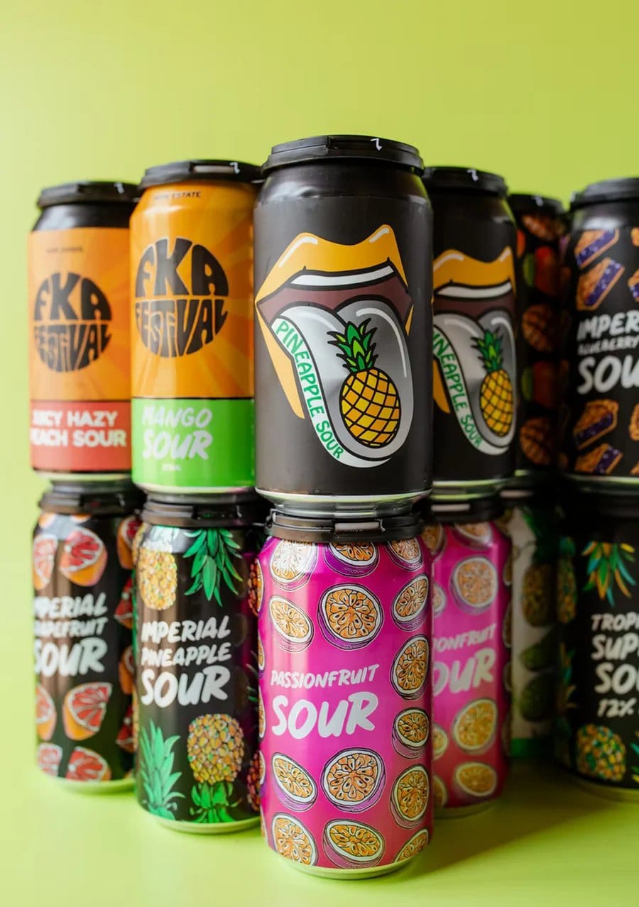 Passion fruit sour beer can against pink and magenta background