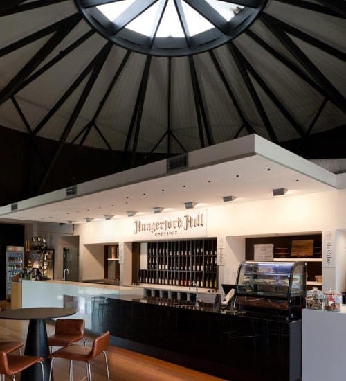 Interior of the barrel-shaped Tasting Room at Hungerford Hill