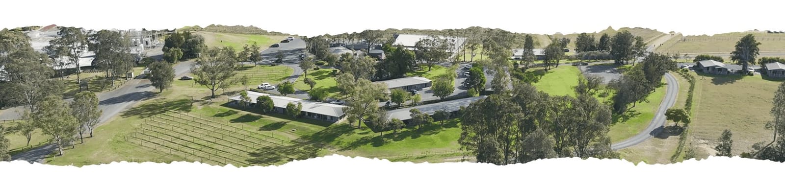 Aerial view of the Hunter Farm Wines estate with vineyards and buildings