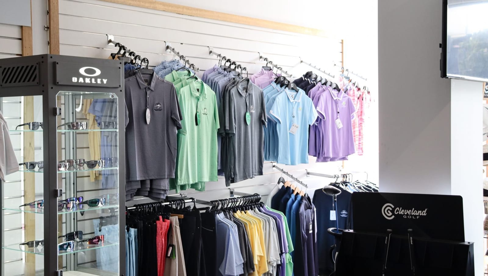 Golf apparel on display in the pro shop at Hunter Valley Golf Club.