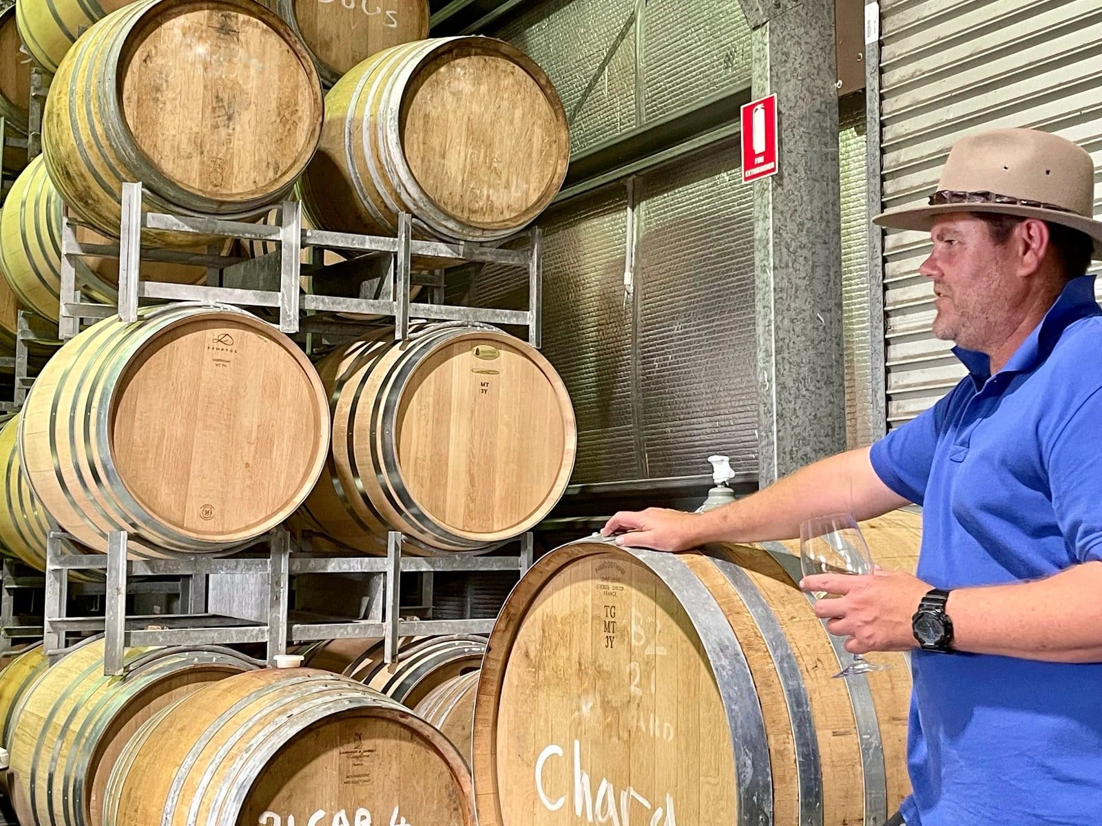 Nathan Heuston working among the barrels