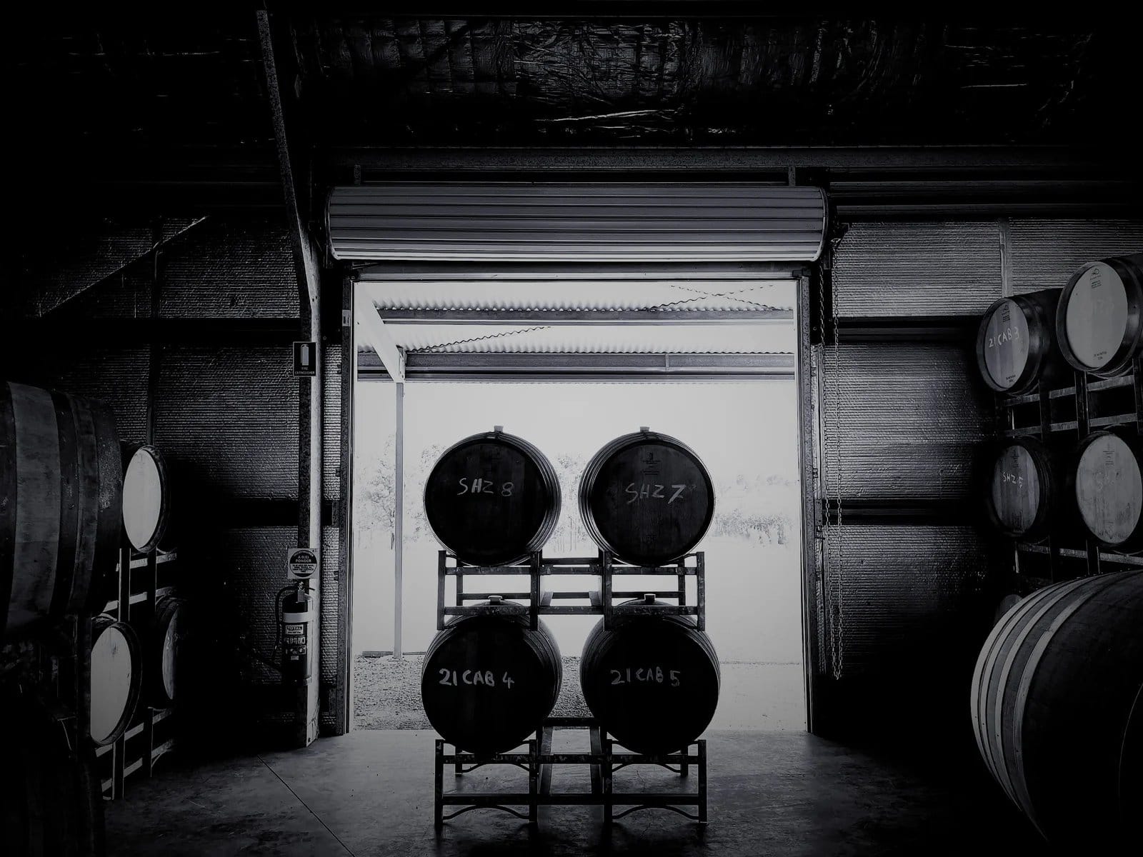 The barrel hall inside the working winery