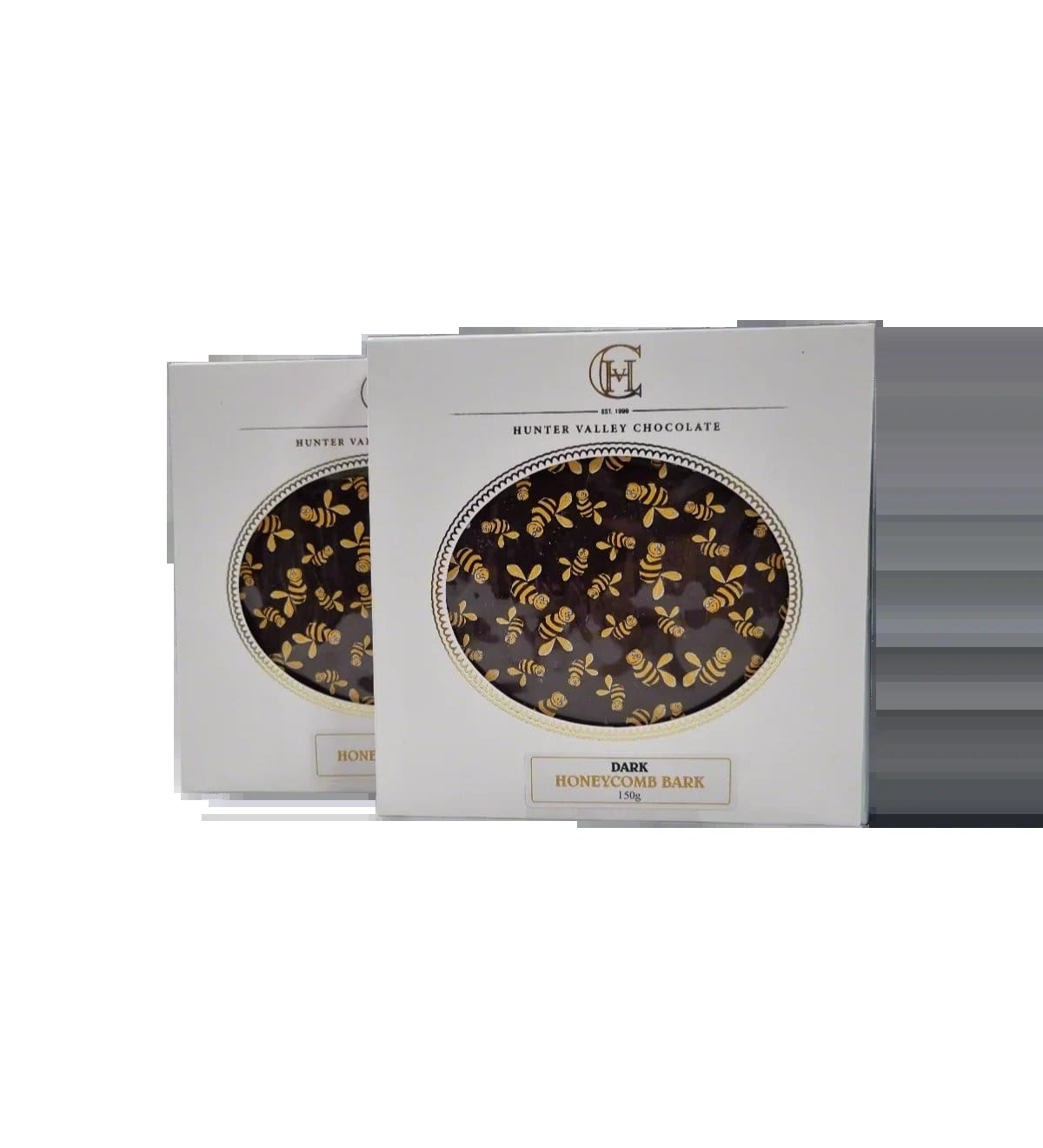 A boxed handmade chocolate disc