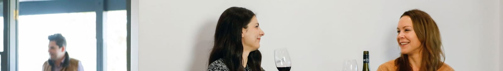 Two people enjoying wine conversation at Latitude 32 Wines, Pokolbin, Hunter Valley