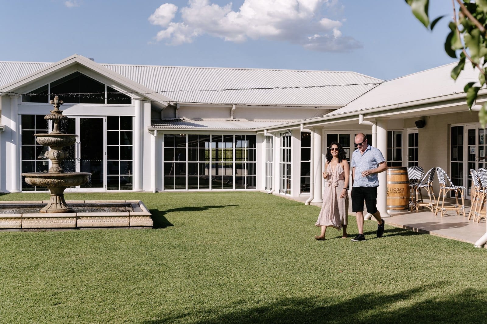 Leogate Estate cellar door building and lawn at Pokolbin