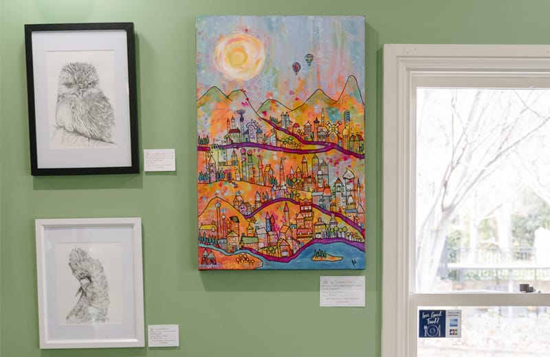 Local artwork on the wall inside the cafe