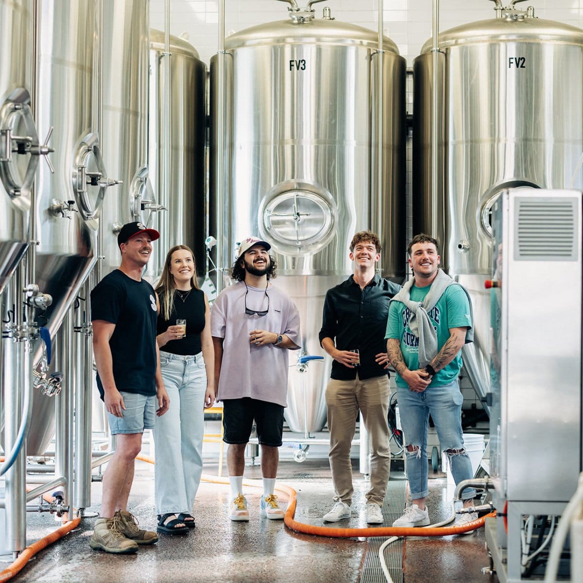 People in the brewery during a tour