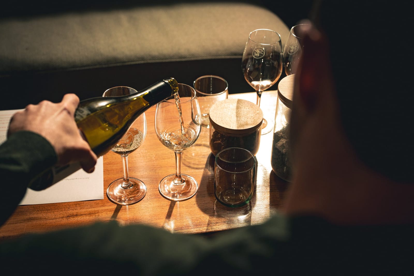Pouring wine over the shoulder in the Margan cellar door