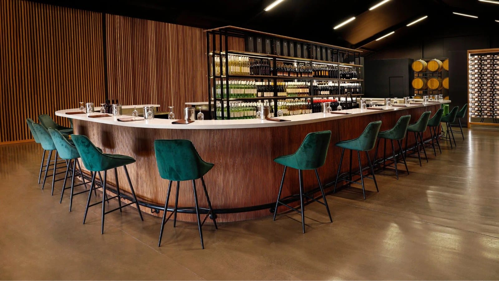 Renovated curved tasting bar at McGuigan Wines, Pokolbin, Hunter Valley