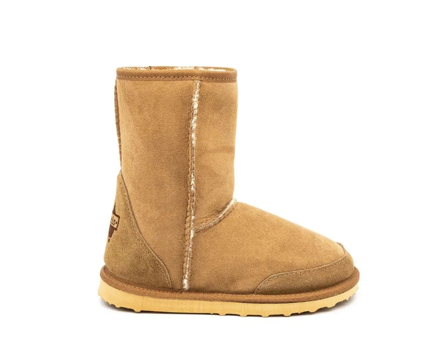 Camel sheepskin boot with cream fleece lining