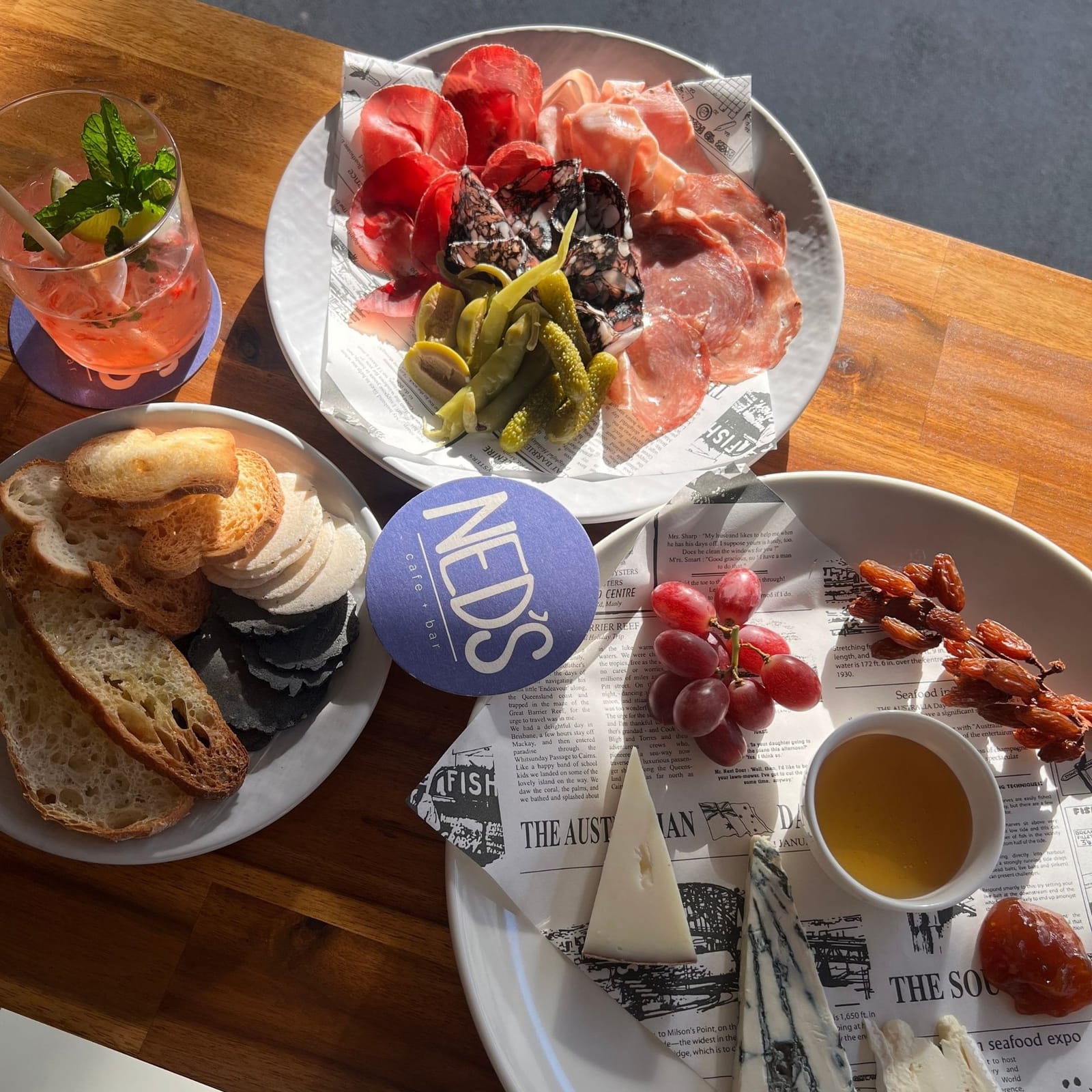 Charcuterie, cheese and fruit platters served at Ned's Cafe and Bar, Piggs Peake.