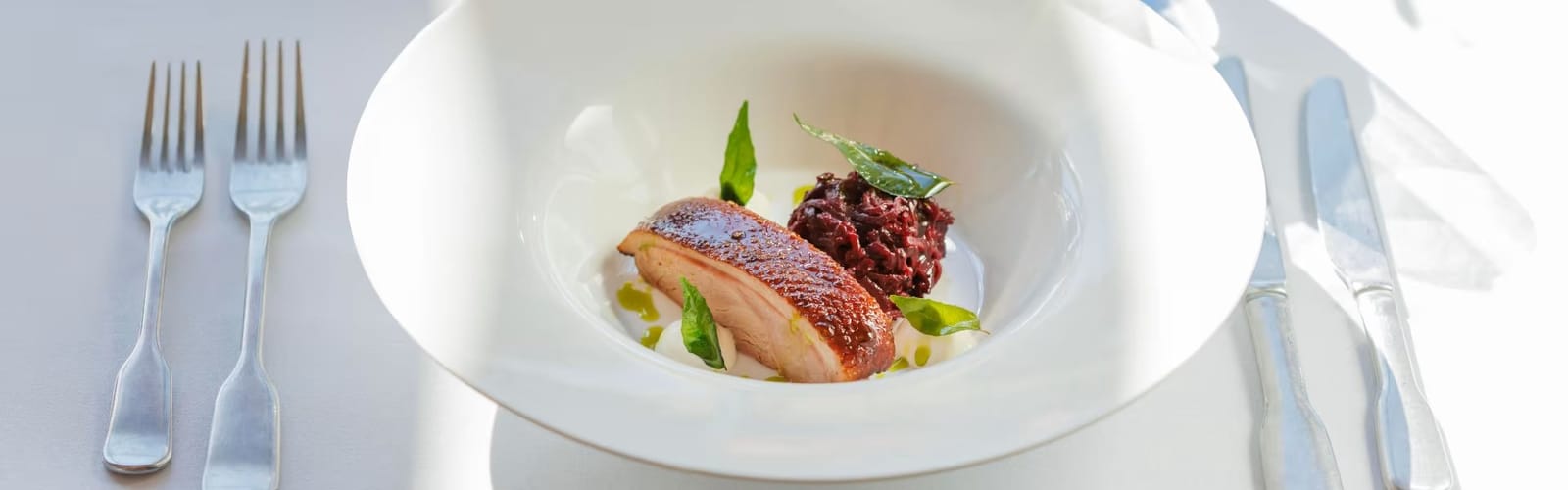 Pan seared duck breast with beetroot at Oak and Vine Cypress Lakes, Pokolbin, Hunter Valley