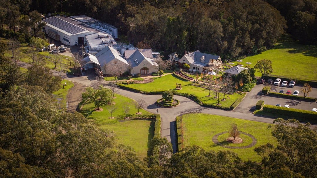Aerial view of the Pepper Tree Wines estate and grounds in the Hunter Valley