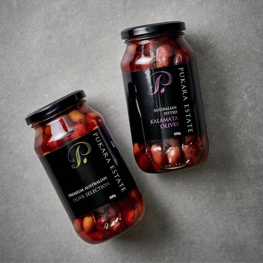 Jars of Pukara Estate marinated olives