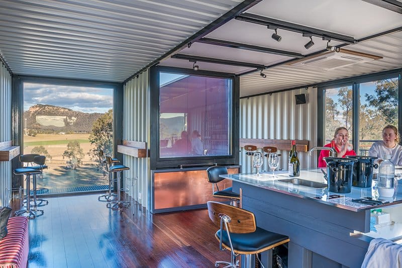 The tasting bar with windows onto the valley