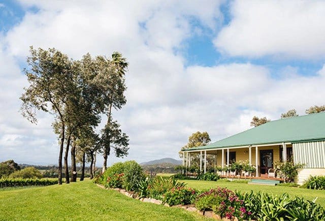 Cellar door building overlooking vineyard at Scarborough Wine Co, Pokolbin, Hunter Valley