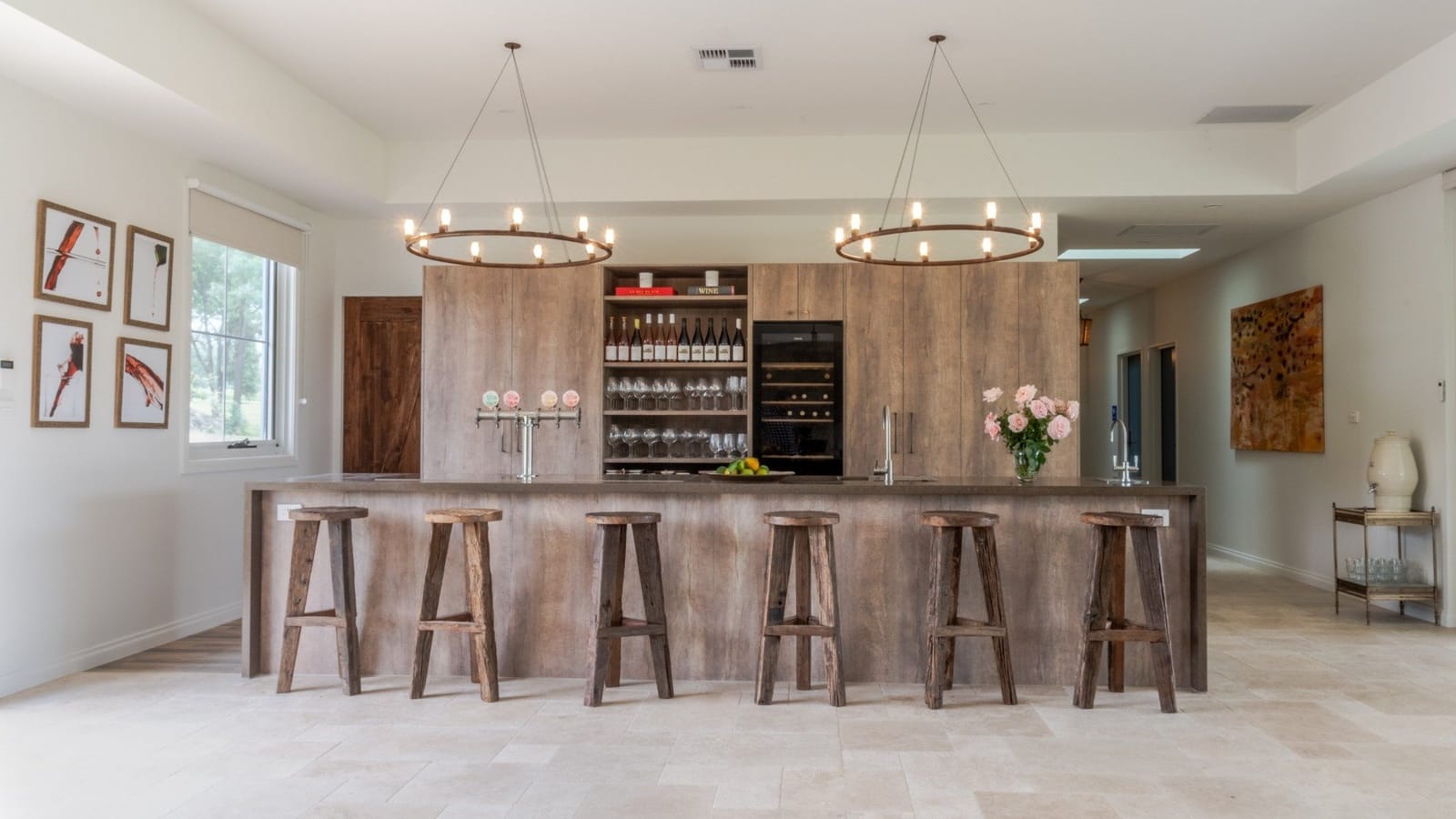 Modern wine tasting bar with wooden fittings and display
