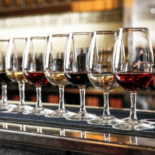 A flight of Tempus Two wines lined up for tasting