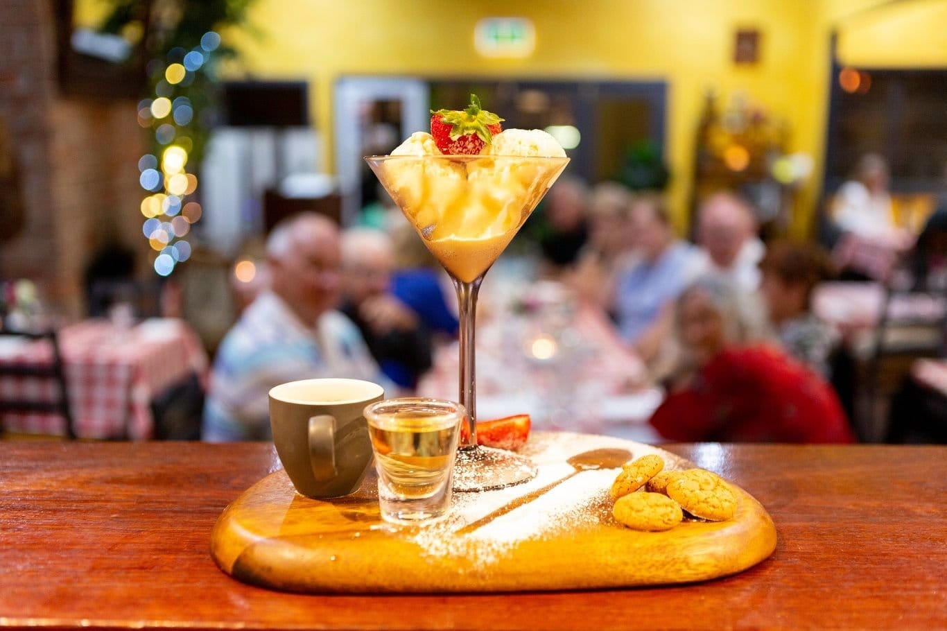 A dessert served in a martini glass with coffee, limoncello and amaretti biscuits at The Italian Cottage, Pokolbin