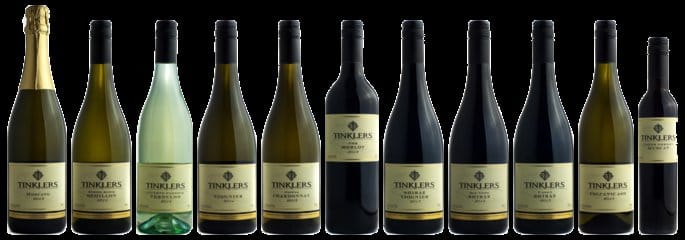 Wine range displayed showing sparkling and still wines at Tinklers, Pokolbin, Hunter Valley