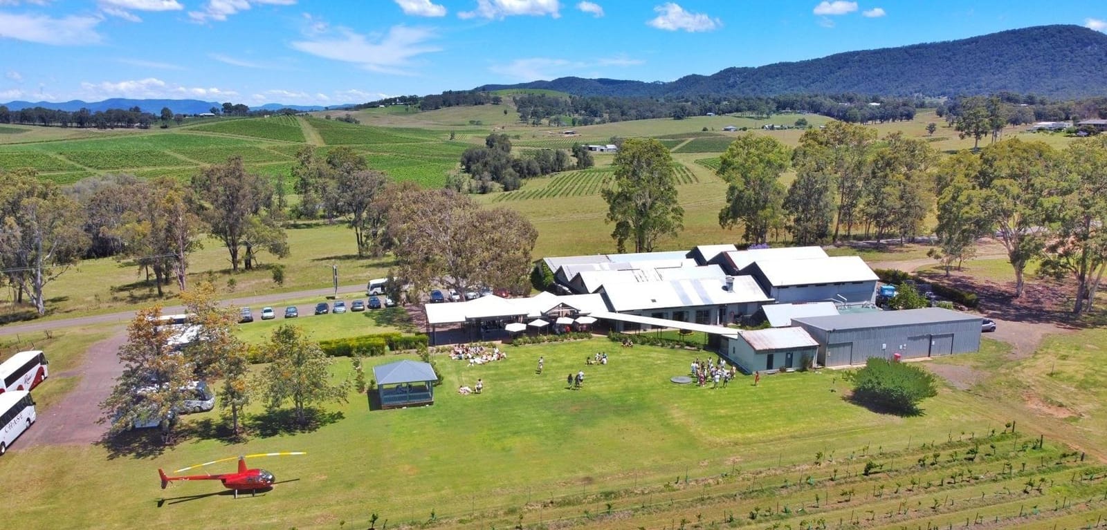 Aerial view of Twine Restaurant and Wynwood Estate grounds at Pokolbin, Hunter Valley