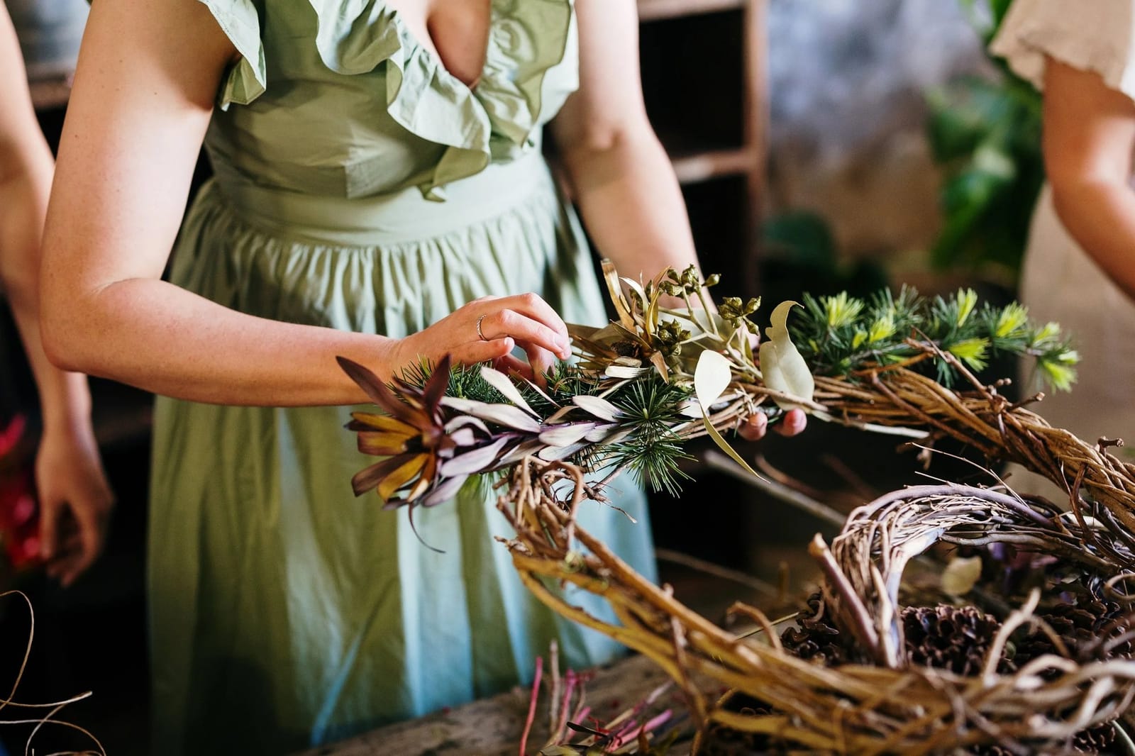 Dried flowers and vintage furniture inside the historic building